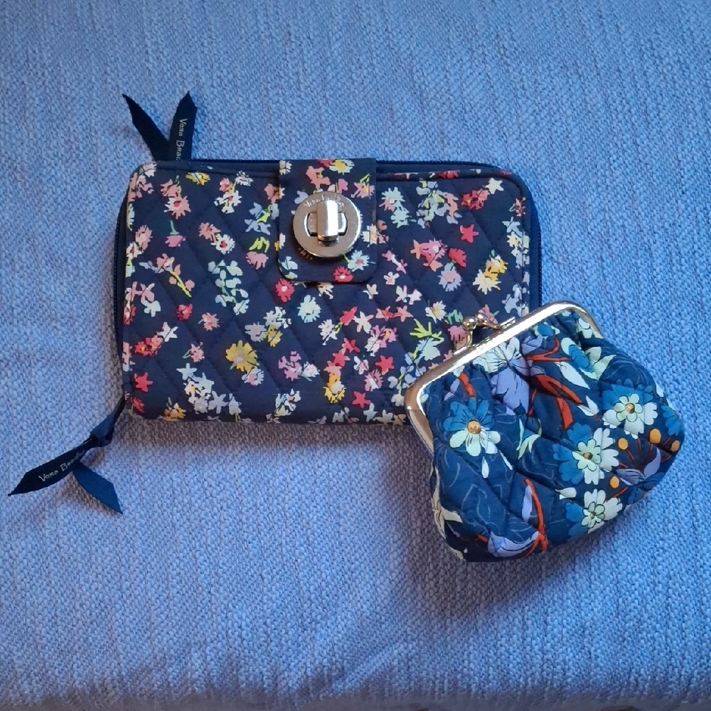 Vera Bradley Floral Wallet and Coin Purse Set - Navy and Multicolor